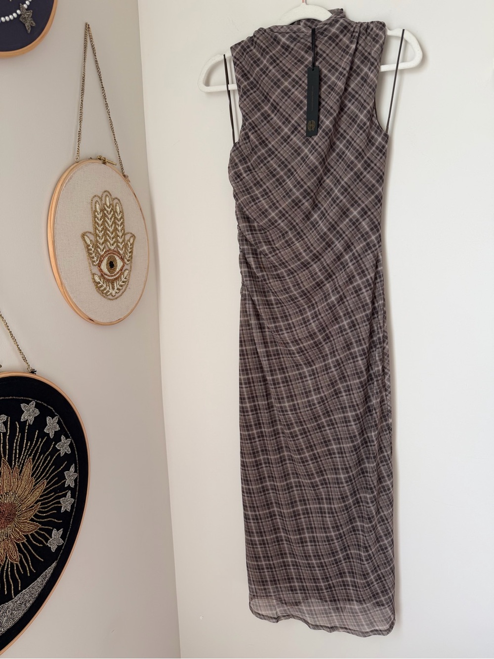 House of Harlow 1960 Brown Plaid sleeveless Maxi Dress